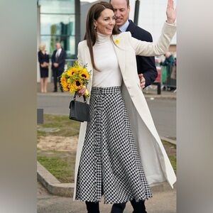 Zara Black and White Houndstooth Tweed Check Midi Skirt size M